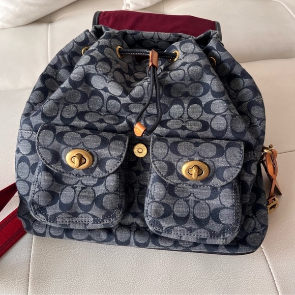 🐎COACH CARGO🐎  DENIM SIGNATURE CANVAS BACKPACK - Picture 9 of 14